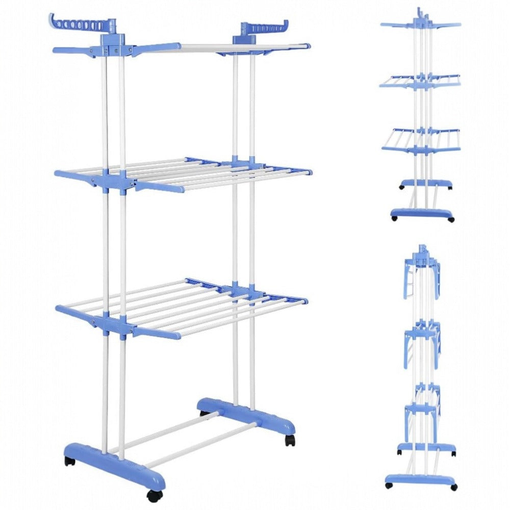Tendedero de ropa, 4 Niveles Tendederos Plegables Vertical con Ruedas Amplio Espacio de Secado Tendederos, Acero Inoxidable Tendal para Exterior y Interiores