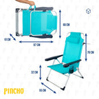 Silla Playa Plegable, Sillon Alto con Cojín, Reclinable, Altura del Asiento 29,5 cm, Asa de Transporte, Bolsillo para Movil y Bebida Textileno Resistente, Jardin, Camping, Hamaca