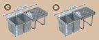 Cubo de Basura Empotrado Debajo del Gabinete, Contenedor de Residuos de Cocina, Recogedor de Basura Extensible, Sistema de Separación de Residuos con Rieles Telescópicos, Gris