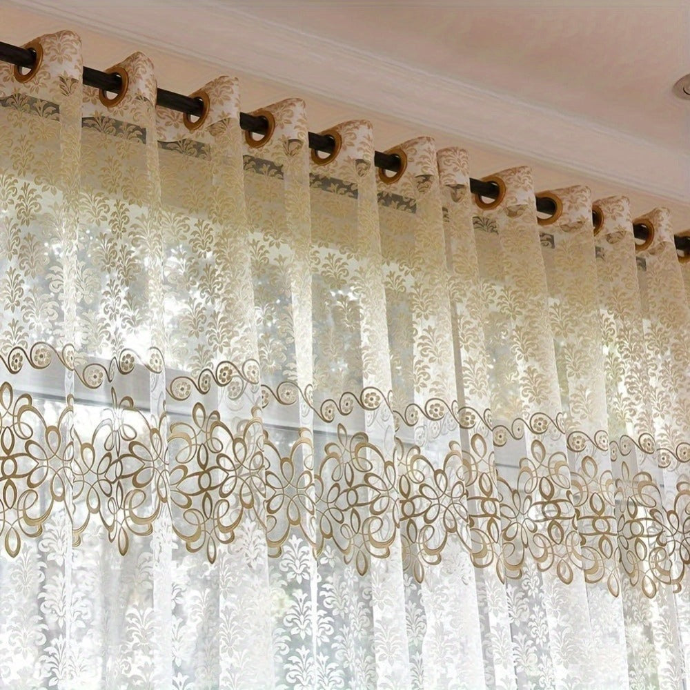 2pcs Cortinas Florales Elegantes con Ojales en la Parte Superior - Poliéster Semi-Transparente, Lavables a Máquina para Sala de Estar, Dormitorio, Decoración de Oficina