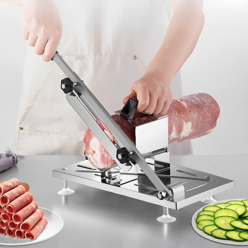 Cortadora de Carne Manual en Acero Inoxidable, Grosor Ajustable, Filo Nítido y Duradera, Fácil de Limpiar, Cortador Multiusos para Reses Bovinas, Ovejas, Verduras e Ingredientes del Hot Pot, Ideal Para Uso Doméstico o Comercial