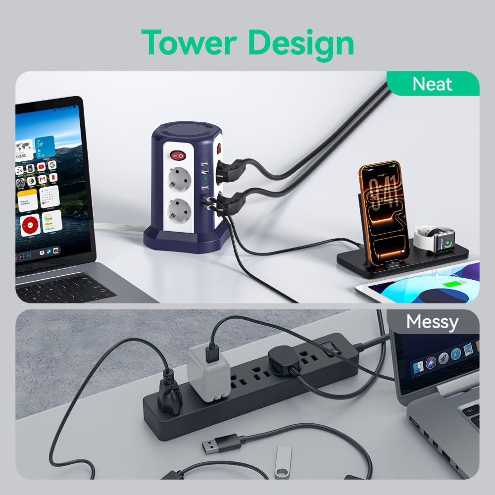 Regleta eléctrica con cable 3 m | Hogar oficina taller y dispositivos