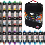 TBC The Best Crafts Plumas de caligrafía de punta doble 48/108, bolsa de lona de primera calidad con diseño de doble cremallera, no tóxicas, inodoras, aptas para papel, cerámica, piedras, vidrio, pintura al aire libre, para uso artístico profesional