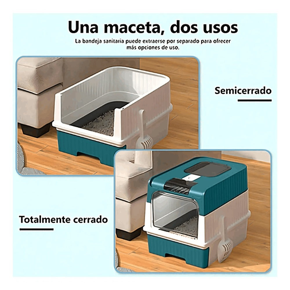 Caja de Arena para Gatos Espaciosa con Tapa Arenero - A Prueba de Fugas, Diseño Plegable, Soporta hasta 14.97 KG, Incluye Pala, Sin Rastro para Limpieza Fácil, Construcción Duradera de ABS/PE/Silicona, Forma Rectangular, Caixa de Arena para Gatos Extra Gr