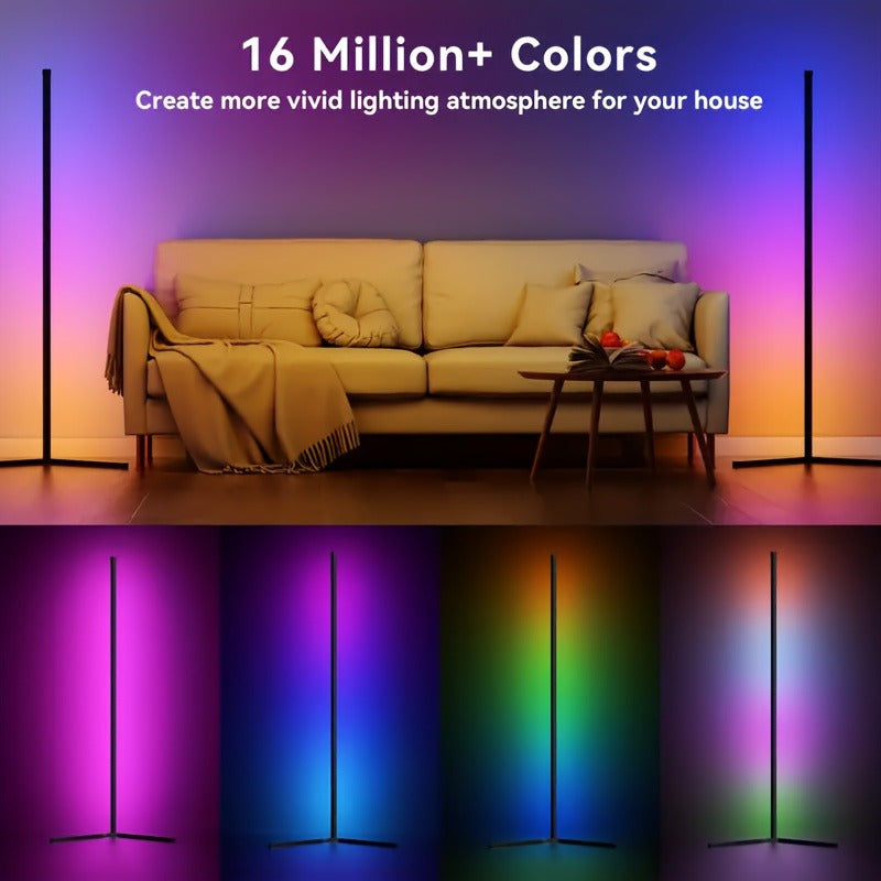 Lámpara de pie de esquina de 1/2 piezas, lámpara de pie LED de cambio de color, ajustable de 56 pulgadas (aprox. 142 cm) con sincronización de música, lámpara de esquina de iluminación ambiental moderna, con control remoto y por APP, modo creativo DIY y t