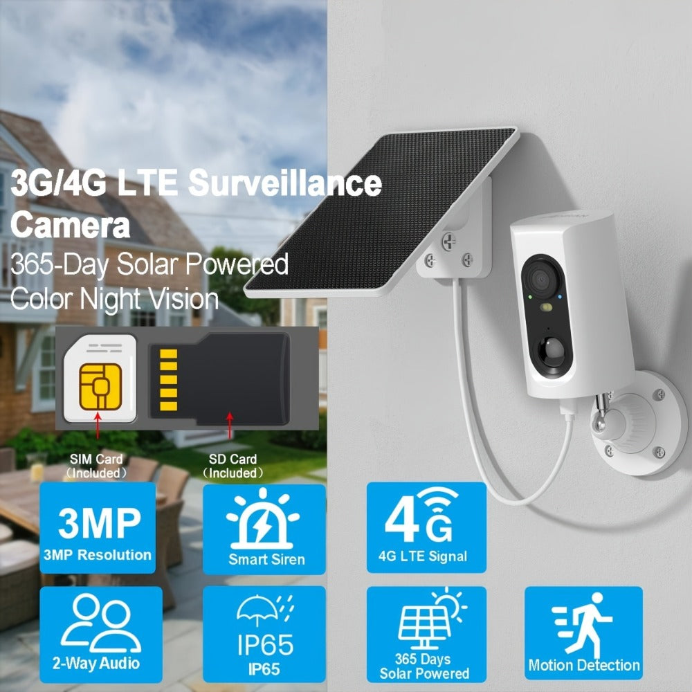 ANRAN G1: Cámara Exterior Independiente 3G/4G. ¡Sin Wifi ni Cables! Vista en Vivo por Red Móvil. Energía Solar para Energía Ilimitada. Panorámica 360°, Visión Nocturna a Color e Incluye Tarjeta SD de 32GB. Wifi No Está Habilitado. Perfecta para Sitios Rem