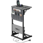 Mesa Auxiliar Plegable con Enchufe y Puertos USB Incorporados, Mesa de Noche Ajustable con Organizador de Almacenamiento para Sofá, Cama, Oficina en Casa