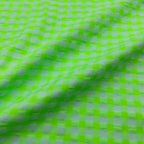 Tela Seersucker, 60% Algodón, 40% Poliéster Reciclado GRS, Camisería, Prendas Moda, Cuadros Vichy, verde Flúor