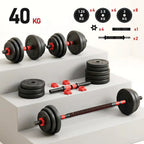 Juego de mancuernas ajustables 2 en 1 de 40 kg. Este juego multifuncional incluye discos para mancuernas, barra de conexión y barra para pesas rusas. Compatible con diversas barras de conexión, ideal para hombres y mujeres.，mancuernas pesadas