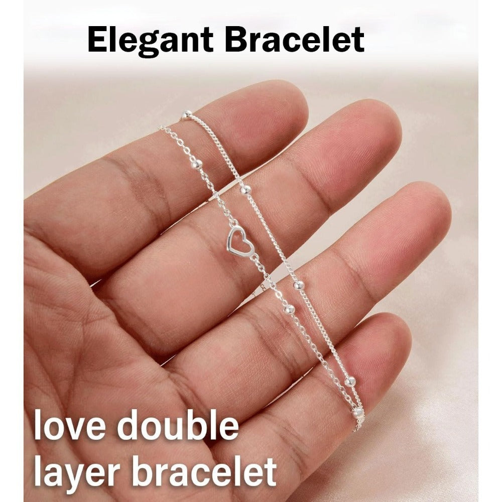 Juego de Pulseras para Mujer en Plata 925, Pulseras Ajustables y Apilables con Corazón y Perla, Pulsera Brillante de Amor, Regalo de Joyería para Mujer, 16 cm + 5 cm