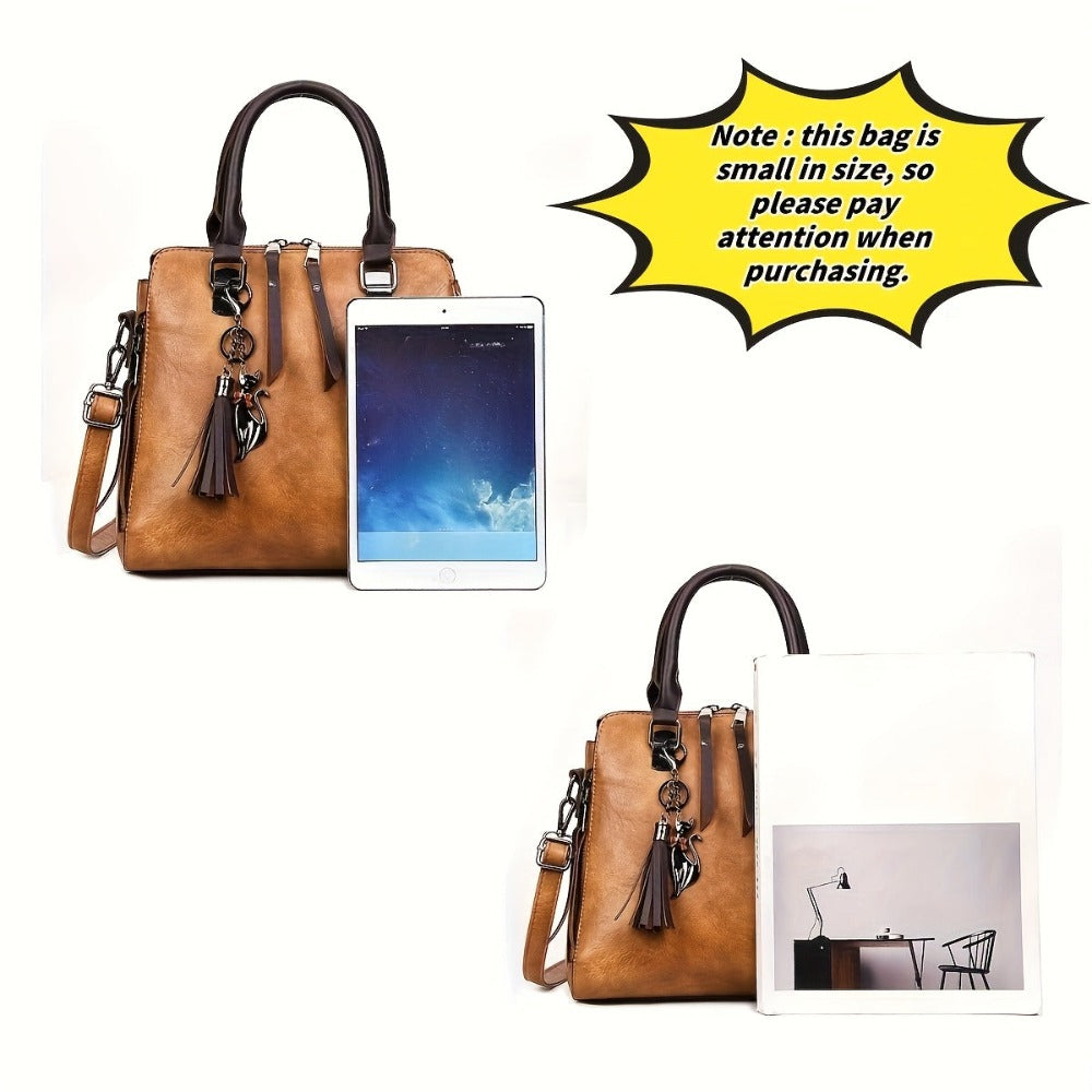 Conjunto de 4 piezas de bolsos para mujer, moderno y versátil, incluye bolso tote retro, bolso cruzado de hombro, bolso de mano, billetera, bolso tote grande de PU con cera de aceite, borlas, ideal para el día a día, viajes y como regalo