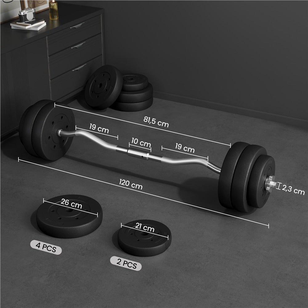 Juego de pesas Sz-Barbell Set Curlset 20/25/30 Kg, juego de barra larga con 6 discos, Sz-Bar para entrenamiento de fuerza, barra de curl con pesas