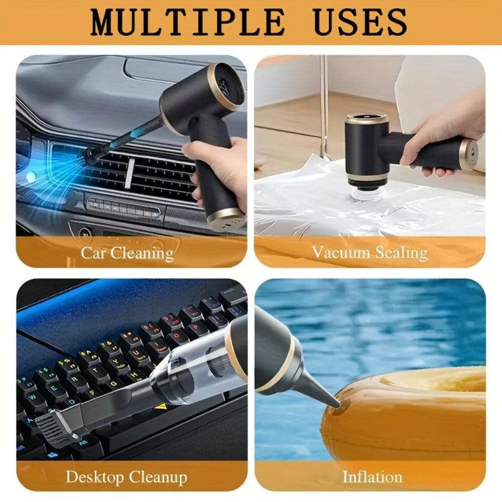 Aspiradora de mano inalámbrica, aspiradora doméstica, diseño ligero, con función de soplado y succión, carga USB, viene con varios accesorios, adecuada para limpiar polvo, migas de snacks, pelo, apta para sofás, alfombras, escritorios y escaleras.