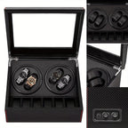 Caja de giro automático RIBASUBB - Diseño de fibra de carbono, 4+6 compartimentos para almacenamiento seguro, negro con acentos rojos, compacta y duradera para relojes y joyas, caja de giro para relojes, organizador de joyas, elegante estuche de accesorio