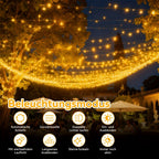 Guirnalda de luces LED de hadas de 100 m + 5 m de largo, 1000 cuentas LED, enchufe de salida de 31 V, luces LED de hadas para árbol de Navidad alimentadas por corriente con temporizador, función de memoria, 8 modos, decoraciones iluminadas para festividad
