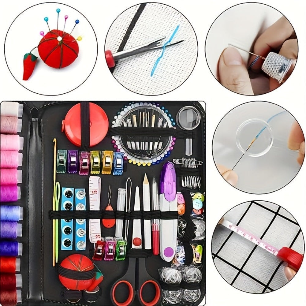 Kit de costura de regalo de 269 piezas para abuela, mamá, amigas, principiantes adultos, viajeros – Suministros y accesorios de costura portátiles con estuche – Incluye hilo, agujas, tijeras, cinta métrica, alfileres y más