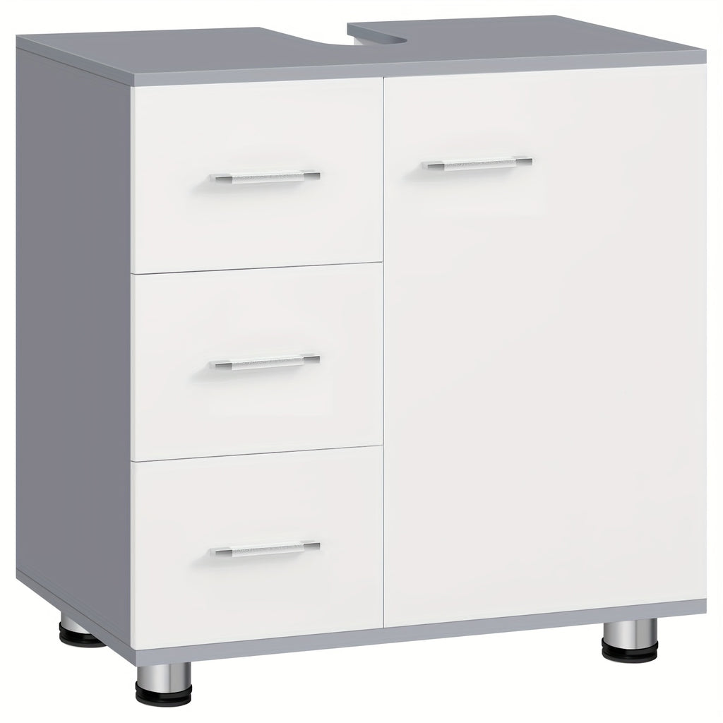 1pc Armario de Medicina, Tocador con 3 Cajones, Gabinete con 2 Compartimentos, Armario para Baño con Estante Ajustable, 60 x 60 x 30 cm, Blanco + Gris/Blanco/Blanco + Roble