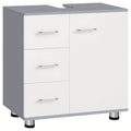 1pc Armario de Medicina, Tocador con 3 Cajones, Gabinete con 2 Compartimentos, Armario para Baño con Estante Ajustable, 60 x 60 x 30 cm, Blanco + Gris/Blanco/Blanco + Roble