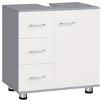 1pc Armario de Medicina, Tocador con 3 Cajones, Gabinete con 2 Compartimentos, Armario para Baño con Estante Ajustable, 60 x 60 x 30 cm, Blanco + Gris/Blanco/Blanco + Roble