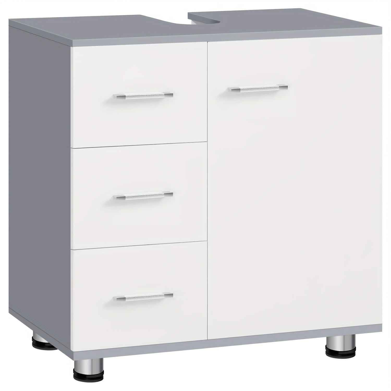 1pc Armario de Medicina, Tocador con 3 Cajones, Gabinete con 2 Compartimentos, Armario para Baño con Estante Ajustable, 60 x 60 x 30 cm, Blanco + Gris/Blanco/Blanco + Roble