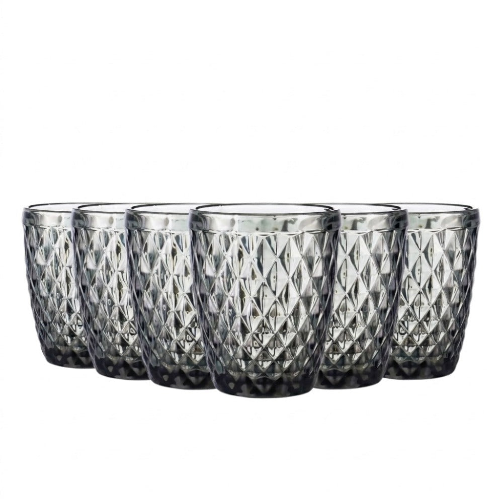 TRESV Set de 6 Vasos de Cristal 250ml | Diseño de Diamante Elegante | Aptos para Lavavajillas | Vidrio Sin Plomo para Agua y Refrescos