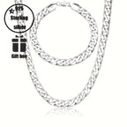 Conjunto de dos piezas de cadena de moda de plata 925, collar y pulsera para hombre, cadena pura para hombre, regalo de San Valentín, regalo del Día del Padre con caja de regalo exquisita incluida