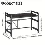 Estante de almacenamiento para microondas, estante de encimera expandible para microondas para guardar utensilios de cocina y vajilla, estante ajustable de 2 niveles que ahorra espacio con 6 ganchos, estante de encimera de acero al carbono para microondas