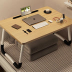 Mesa plegable multifunción para cama y sofá con portavasos, 60×40×28 cm, mesa auxiliar con atril para leer en la cama, bandeja multifunción para ordenador, libros, trabajo y estudio en casa (con cajón / sin cajón)