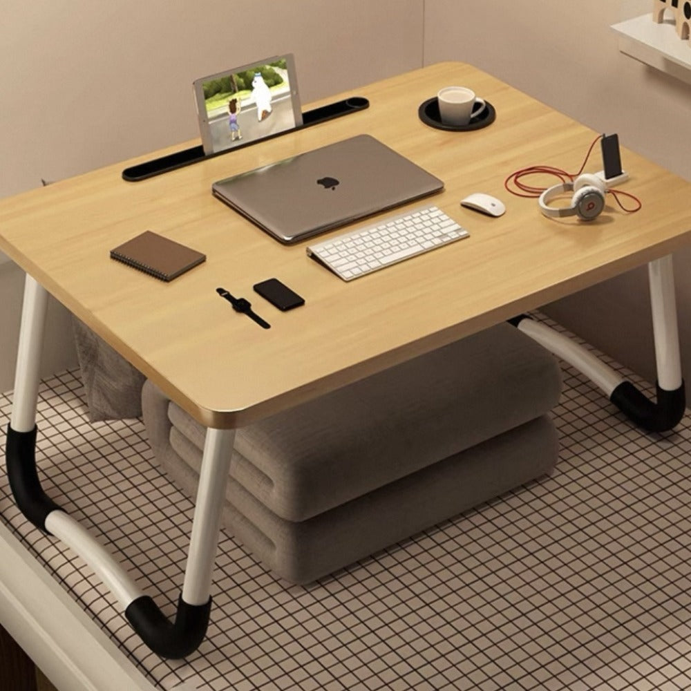 Mesa plegable multifunción para cama y sofá con portavasos, 60×40×28 cm, mesa auxiliar con atril para leer en la cama, bandeja multifunción para ordenador, libros, trabajo y estudio en casa (con cajón / sin cajón)