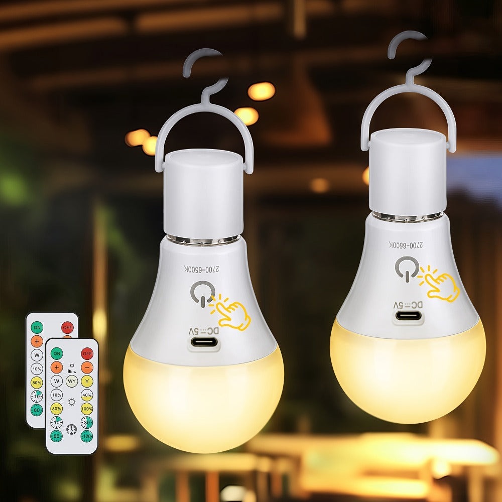 Kimjo E27 Fuente de Iluminación Recargable con Batería - Fuente Recargable con Control Remoto E27 7W - Fuente de Luz con Batería USB 3 Colores Regulable con Función de Temporizador - Luz de Emergencia con Control Táctil