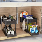 2 Paquetes de Organizadores y Almacenamiento Debajo del Fregadero, Organizador de Cesta Deslizante de 2 Niveles con Ganchos, Organizadores y Almacenamiento Multiusos Debajo del Fregadero para Baño y Cocina