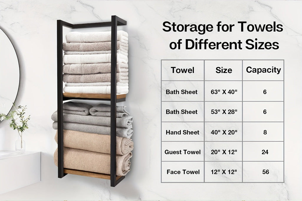 Estante de baño de pared de diseñador - Estante de almacenamiento de madera estilo rústico francés con estantes de madera duradera y estructura de acero, organizador de pared para toallas y artículos de aseo apto para baños modernos, spas, suites principa