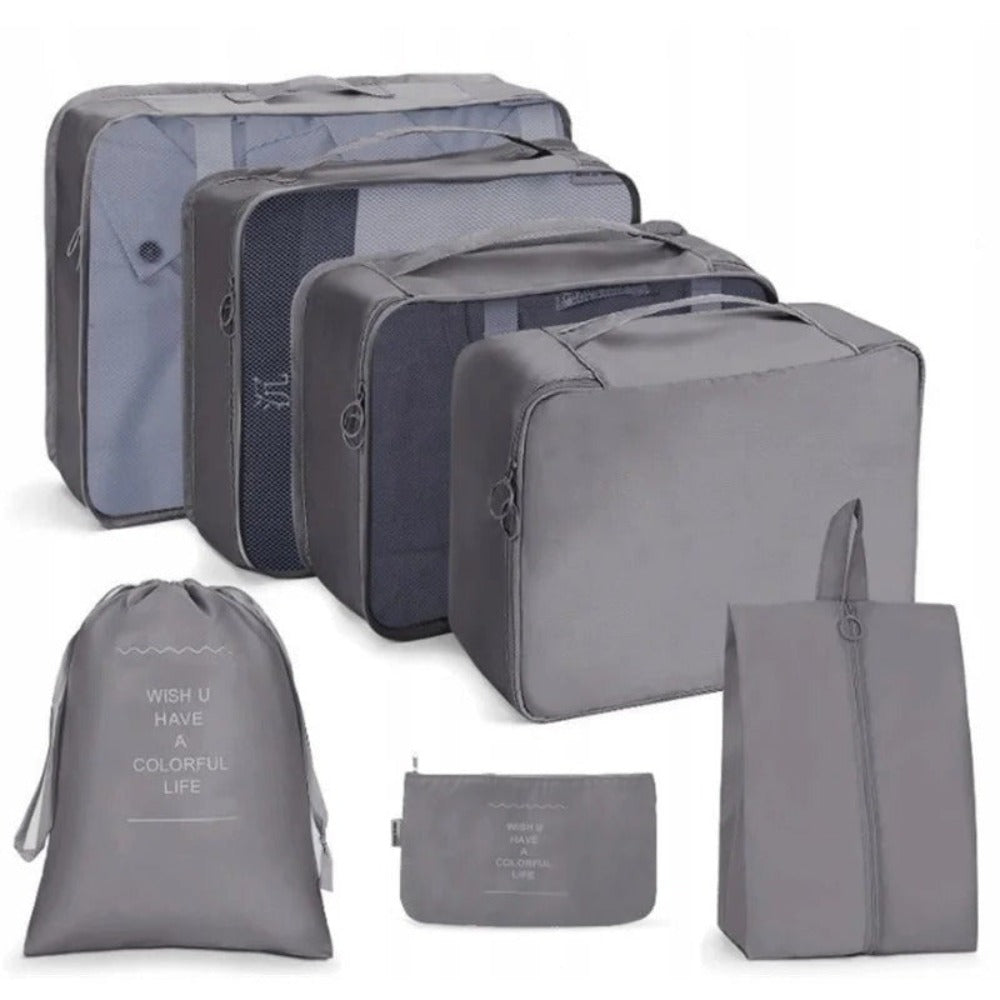 Un set de almacenamiento de viaje de gran capacidad, 7 piezas, bolsa para ropa, vaso de embalaje y bolsas de almacenamiento de nailon, adecuado para ropa, pantalones, zapatos, calcetines - una bolsa ligera estilo vacaciones, un regalo ideal para viajeros.