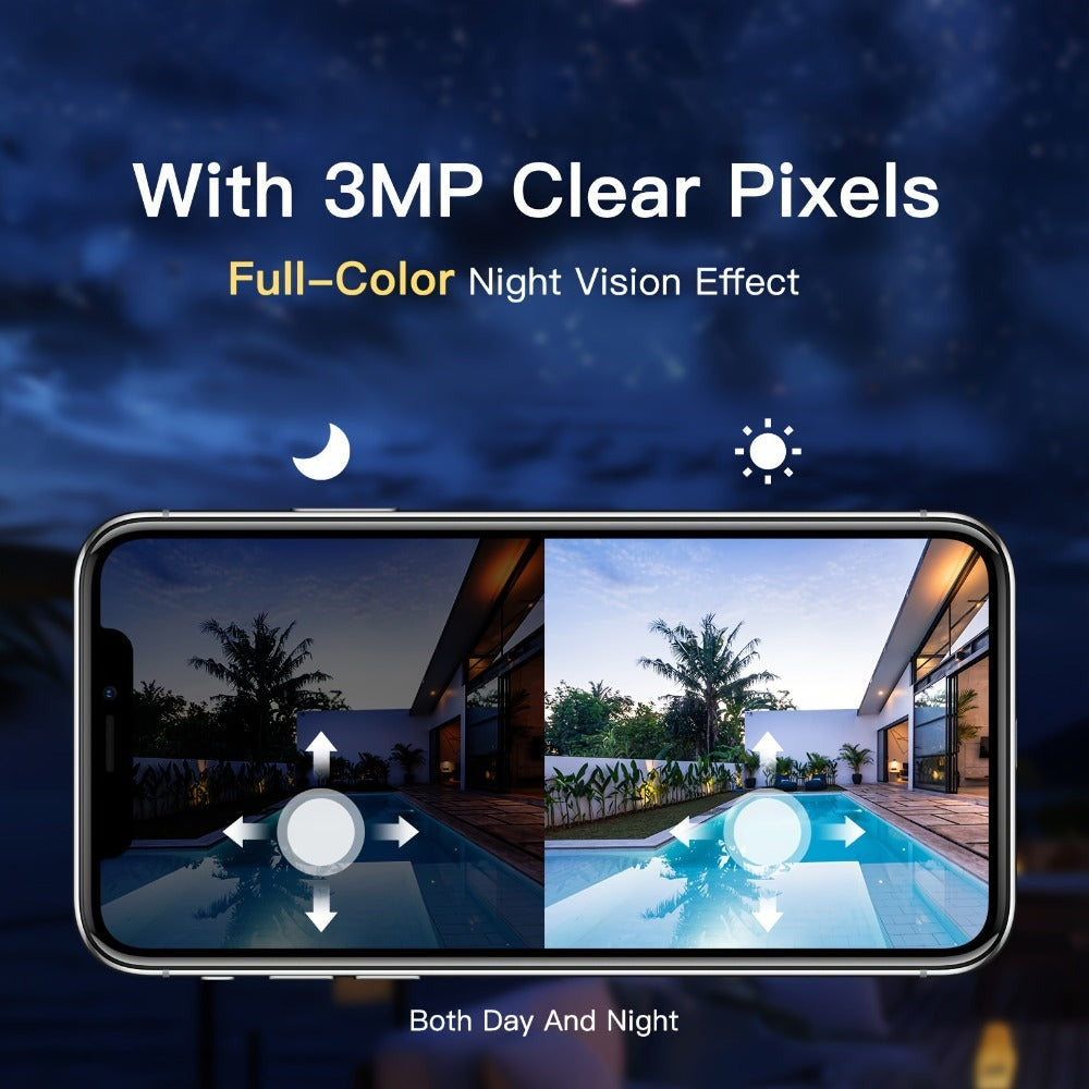 Cámara PTZ de baja potencia para exteriores de 3MP: Batería recargable de 5200Mah, detección humana, audio bidireccional (semiduplex), IP65, movimiento PTZ horizontal y vertical, visión nocturna a todo color, fuente de alimentación de panel solar (Kit GO2