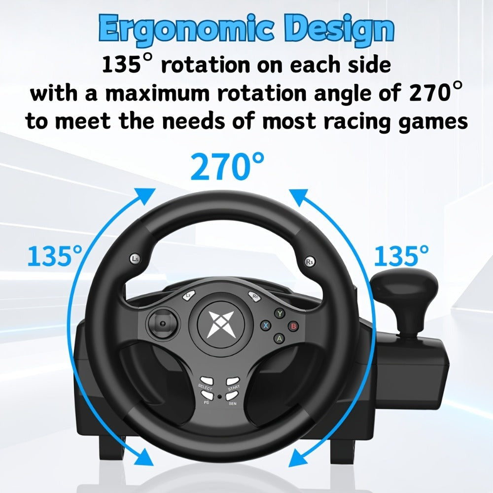 Volante de juego de carreras NBCP con pedales, volante de 270° con retroalimentación de fuerza, para PC, PS4/PS3, Android, simulador de carreras Real Racing