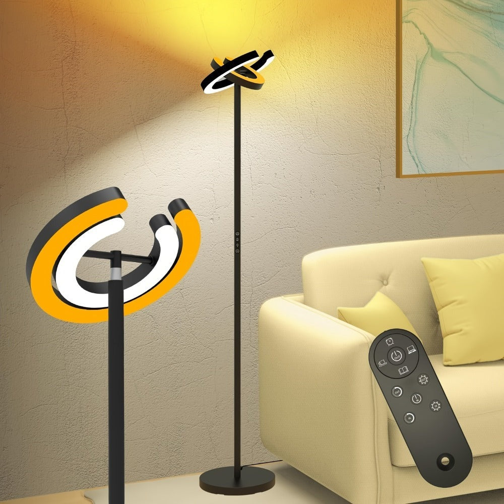 Lámpara de pie para sala de estar, 36 W LED con control remoto, doble anillo giratorio de 312°, luz ajustable de 1900 K a 6500 K, 3 modos de iluminación, adecuada para lámparas de pie modernas en dormitorios, oficinas y hoteles, 192 cm, negro