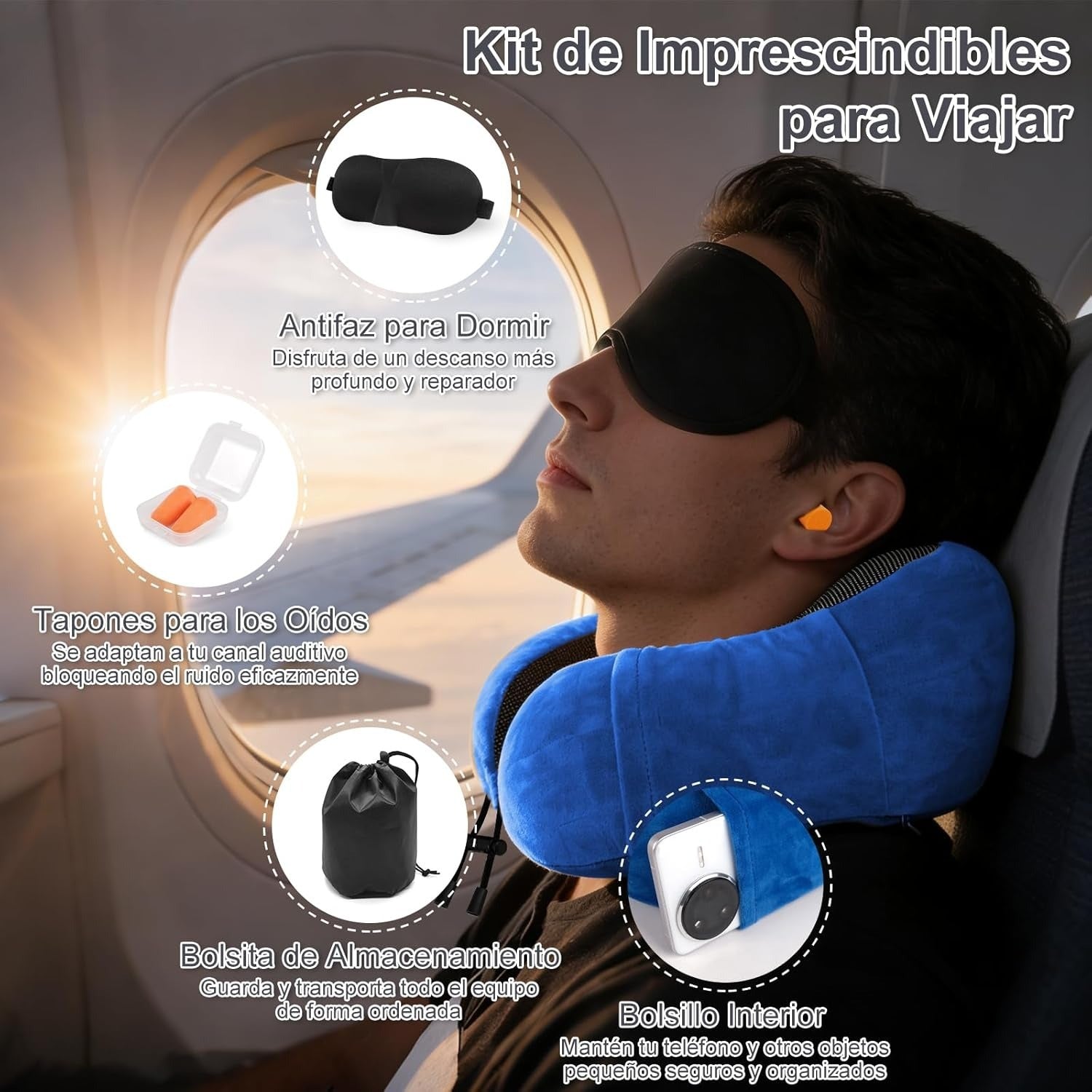Una Almohada Cervical Ergonómica en Forma de U con Bolsa de Almacenamiento, Espuma de Memoria con Tecnología de Rebote Lento, Funda Lavable a Máquina, Ligera y Portátil para Avión, Oficina y Hogar, Apoya Cuello y Cabeza, Ideal para Siestas, Lectura y Ver