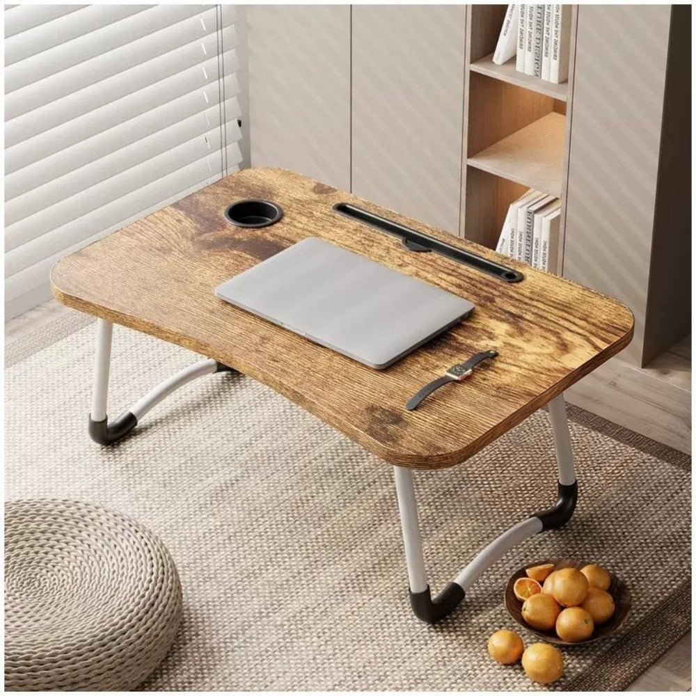 Mesa plegable multifunción para cama y sofá con portavasos, 60×40×28 cm, mesa auxiliar con atril para leer en la cama, bandeja multifunción para ordenador, libros, trabajo y estudio en casa (con cajón / sin cajón)