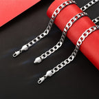Juego de joyería plateado en plata de 925, collar de eslabones cubanos de 8 mm + juego de pulsera, joyería minimalista, regalo para el Día de San Valentín, Día de la Madre, Día del Padre, empaque en caja de regalo