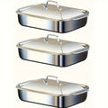 Juego de Bandejas para Hornear de Acero Inoxidable, Bandeja Metálica con Tapa, Diseño de Bordes Altos para Mayor Capacidad, Resistente al Calor hasta 230°C, Fácil de Limpiar, Bandeja para Asar Adecuada para Guisos/Lasaña/Pollo/Verduras