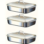 Juego de Bandejas para Hornear de Acero Inoxidable, Bandeja Metálica con Tapa, Diseño de Bordes Altos para Mayor Capacidad, Resistente al Calor hasta 230°C, Fácil de Limpiar, Bandeja para Asar Adecuada para Guisos/Lasaña/Pollo/Verduras