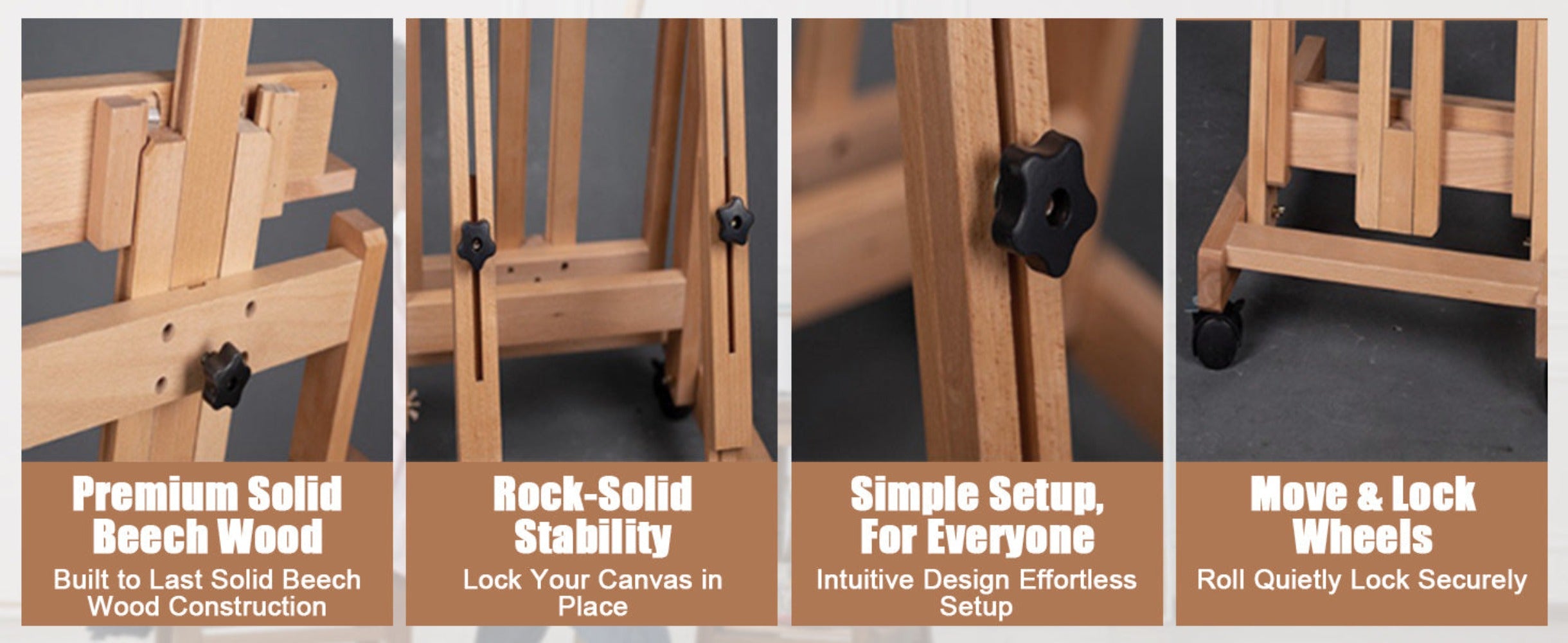 Caballete de gran tamaño de alta resistencia con estructura en H para adultos - Soporte de artista plegable con ruedas y altura ajustable con base de madera, sostiene 1 o 2 lienzos de hasta 240 cm, caballete de pintura portátil para estudio, exhibición al