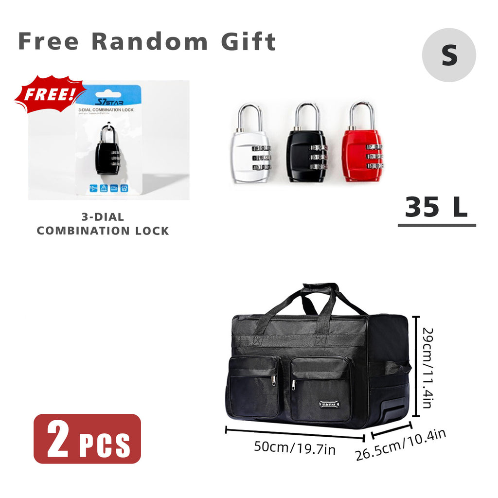 [Varios tamaños] Bolsa de lona con ruedas y candado de seguridad aleatorio GRATIS | 2 artículos en total: 1 bolsa (elija entre 35L, 55L, 70L, 105L) + 1 candado | Opción de equipaje de mano | para senderismo, playa, viajes