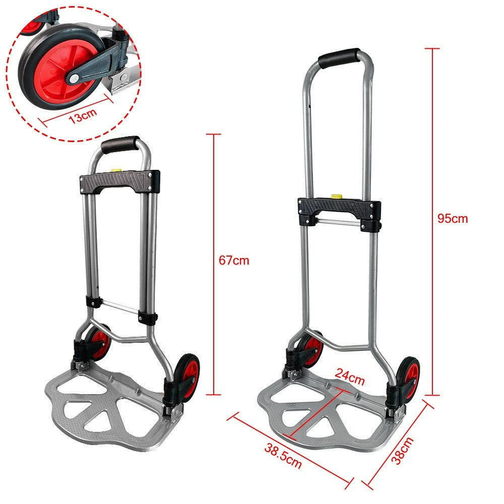 Carretilla de mano plegable, carrito de mudanzas, carretilla con área de carga antideslizante y altura de mango ajustable, carga máxima de 80 kg