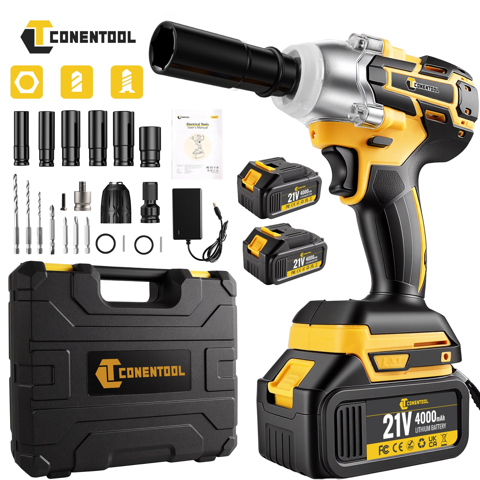 Llave de impacto inalámbrica 3 en 1 para automoción taller y desmontaje | 27 piezas y recargable