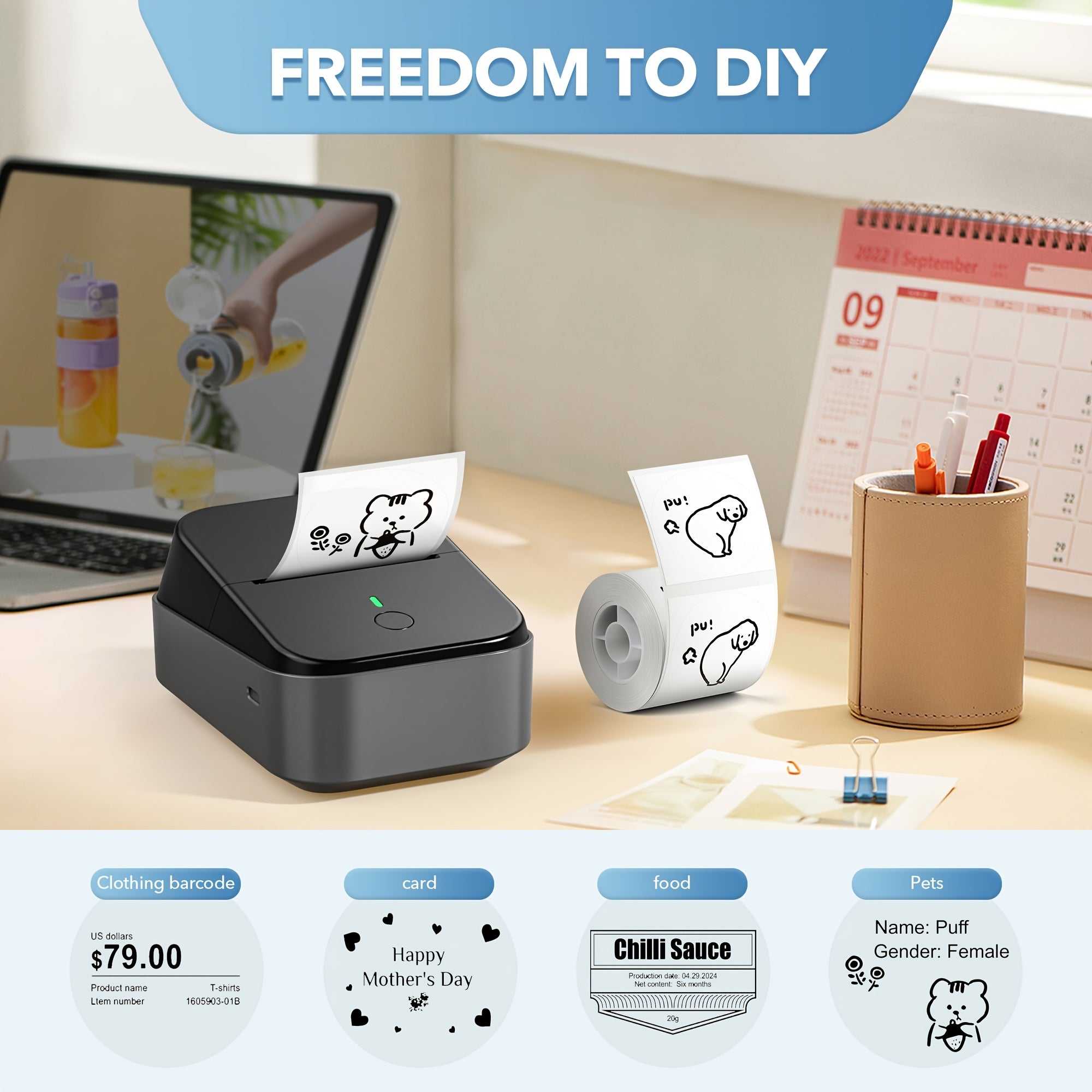 Impresora de etiquetas | Impresora de Etiquetas PM260A Portátil para Pequeñas Empresas, Oficina, Direcciones, Mini Impresora, Viene con un Rollo