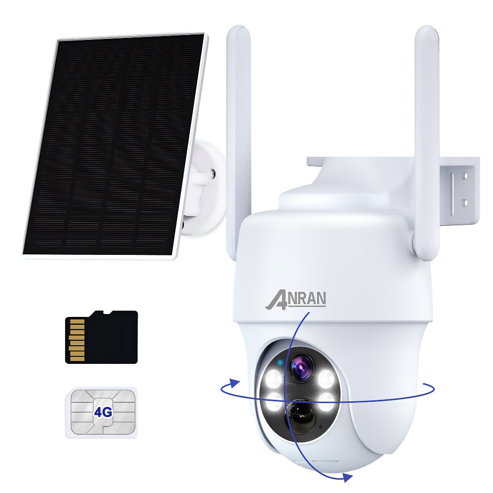 ANRAN G1: Cámara Exterior Independiente 3G/4G. ¡Sin Wifi ni Cables! Vista en Vivo por Red Móvil. Energía Solar para Energía Ilimitada. Panorámica 360°, Visión Nocturna a Color e Incluye Tarjeta SD de 32GB. Wifi No Está Habilitado. Perfecta para Sitios Rem