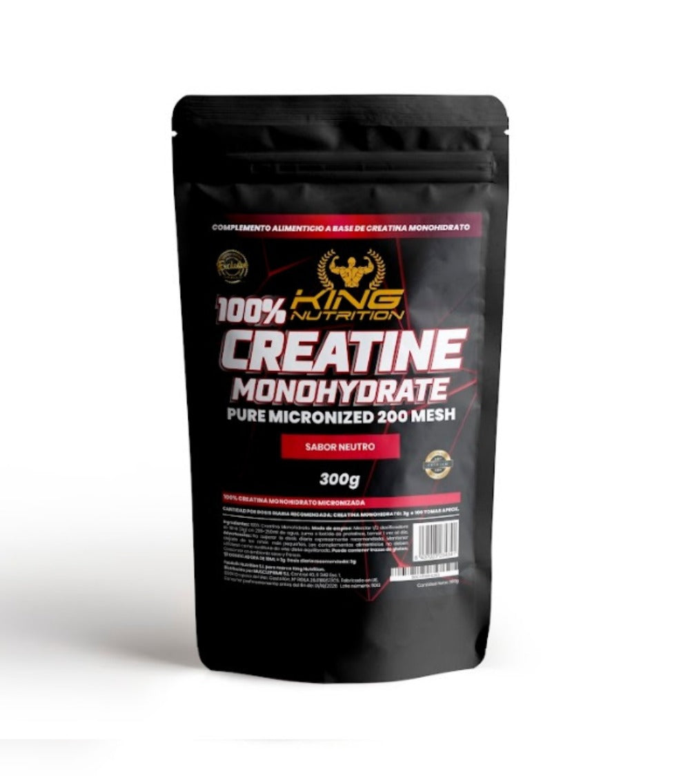 King Nutrition Creatina Monohidrato 100% Pura | 300GR | 100 Tomas | Micronizada 200Mesh Sin Sabor | No-gmo | Vegano | Sin Lactosa | Incluye Dosificador