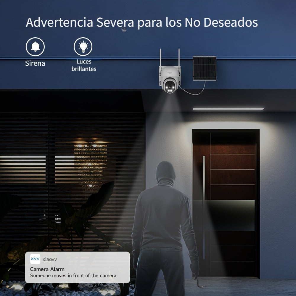 XIAOVV Cámara de Seguridad Inalámbrica Solar 4G LTE con Visión Nocturna a Color, Comunicación Bidireccional, Detección de Movimiento, 2MP, Incluye Tarjeta SIM, Alta Definición PTZ Monitorización por Panel Solar, PlR Detector de Mociones, Notificaciones y
