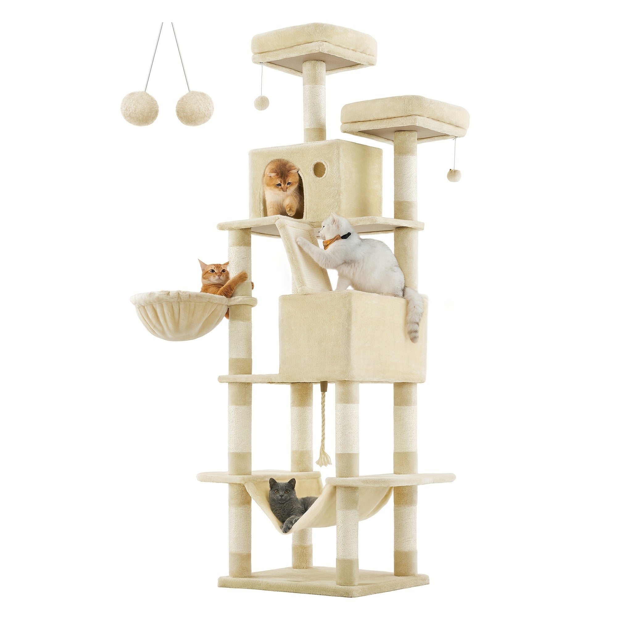 Torre rascadora para gatos 206 cm | Juego descanso y cuidado de las uñas